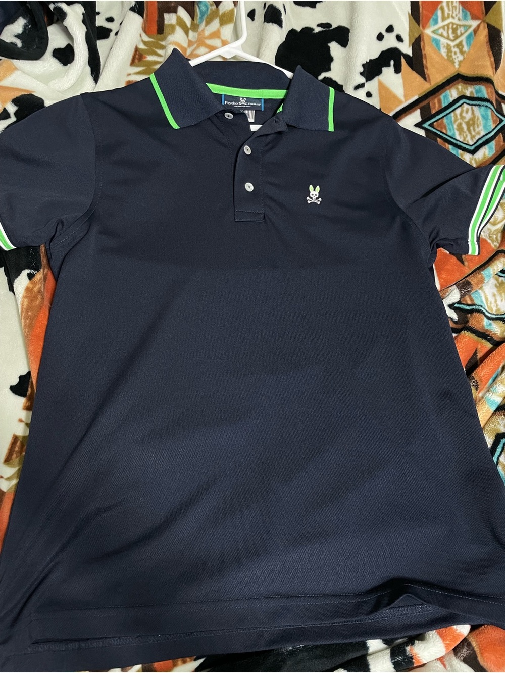 Psycho Bunny Navy Polo with Lime Trim and Contrast Tag